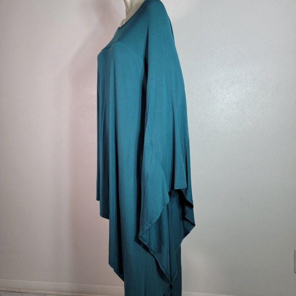 Roaman's Tunic Top Plus Size 22/24 Boat Neck Asymmetric‎ Long Hem Stretch Green - Picture 5 of 8
